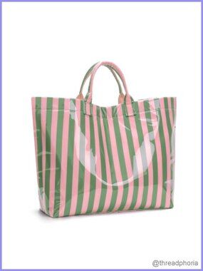 PVC Tote Bag Striped Top Handle Waterproof Lightweight Handbag Beach